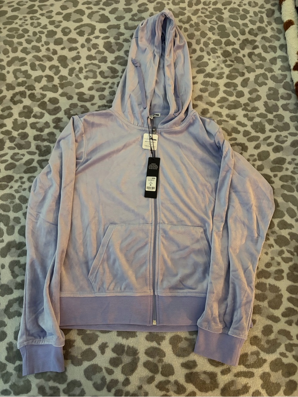Fashion Nova Lavender Velour Zip-Up Hoodie